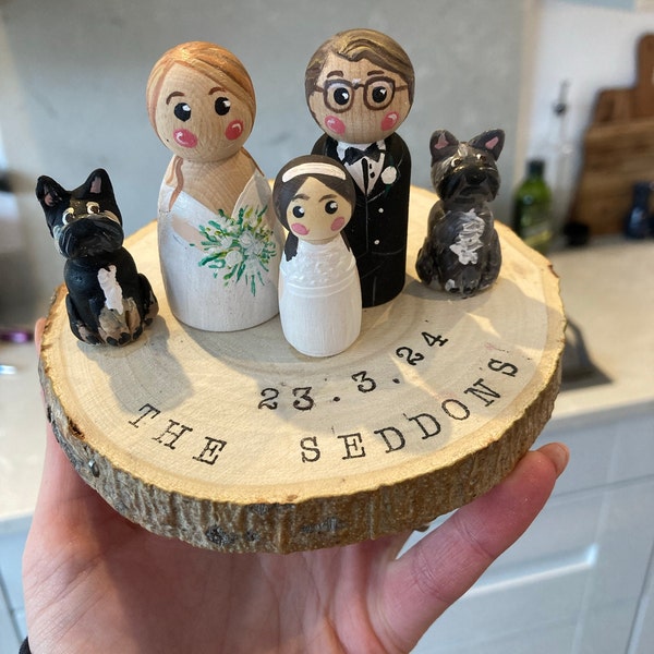 Bride and Groom Wedding Cake Topper Family Wedding Cake Topper Wooden ...