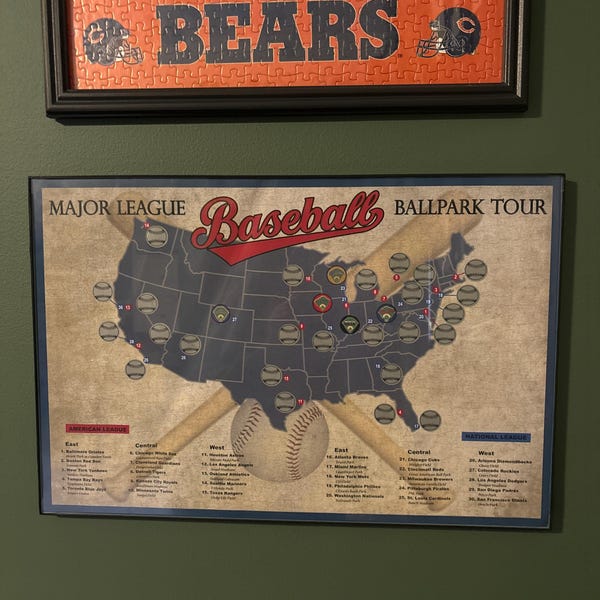 Baseball Stadium Scratch off Map MLB Ballpark Tour Tracker, Bucket