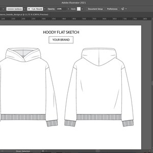 Hoodie Drawstring Zip up Kangaroo Pocket Mock up for Fashion Design Tech  Pack Technical Flat Sketch CAD Ai Editable Vector Template 