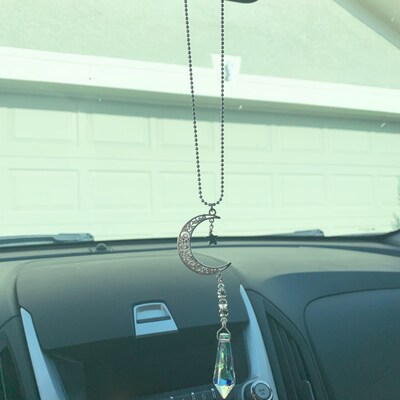 Crescent Moon and Star Crystal Suncatcher, Rearview Mirror Car Charm ...