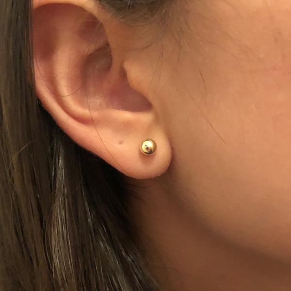 Lobe Pierced Ball 10k Gold Earrings For Women Flat Screw Back Ball