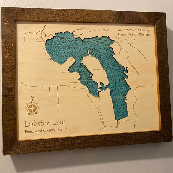 Custom Lake Map, 3D Wood Depth Map, Choose From 10000 Lakes, Cabin ...