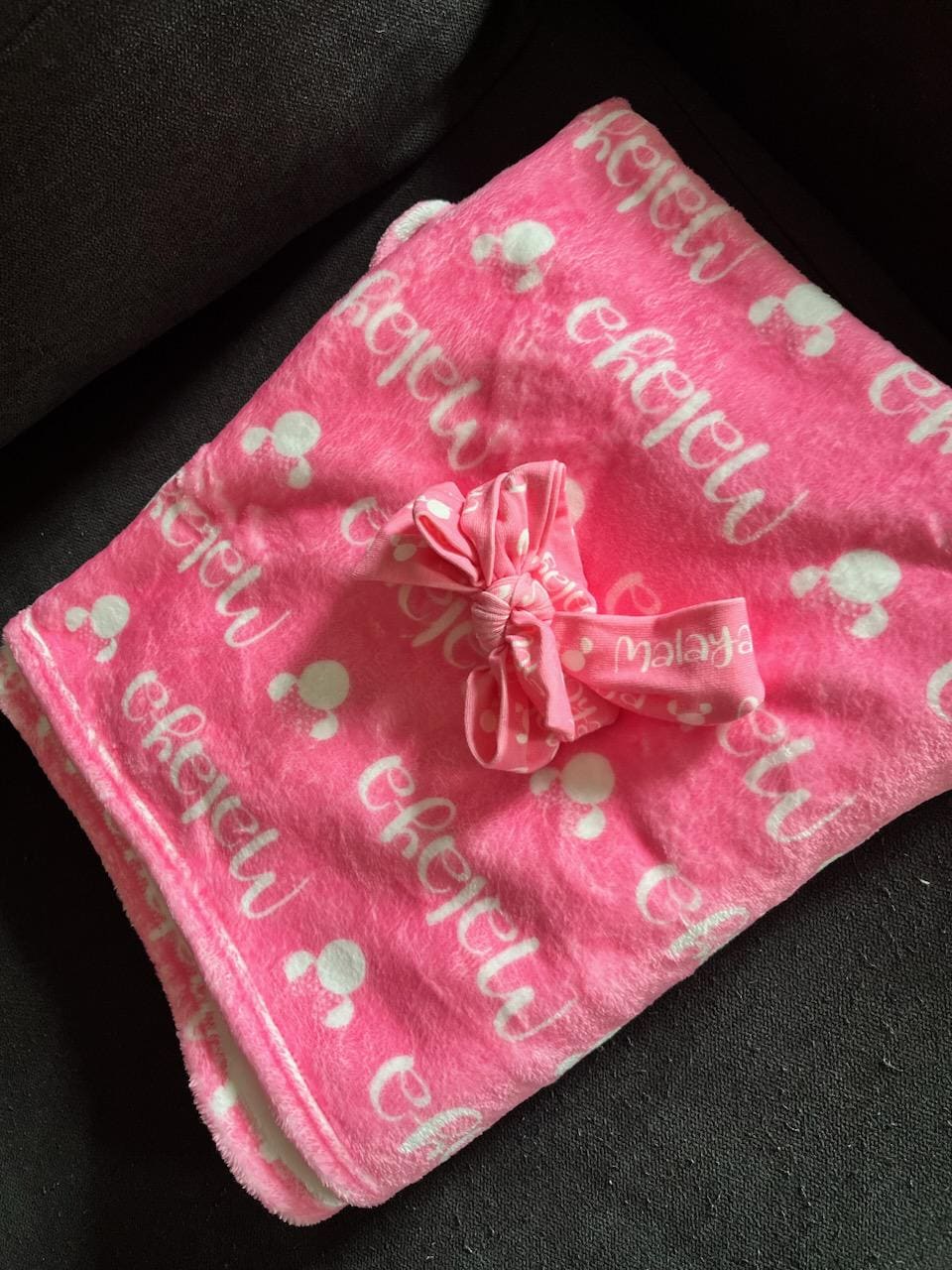Plush Minky Blanket Set with Hat/Bow, Personalized Name Blanket with Hat, Personalized Jersey Hat, Customized Name Bow