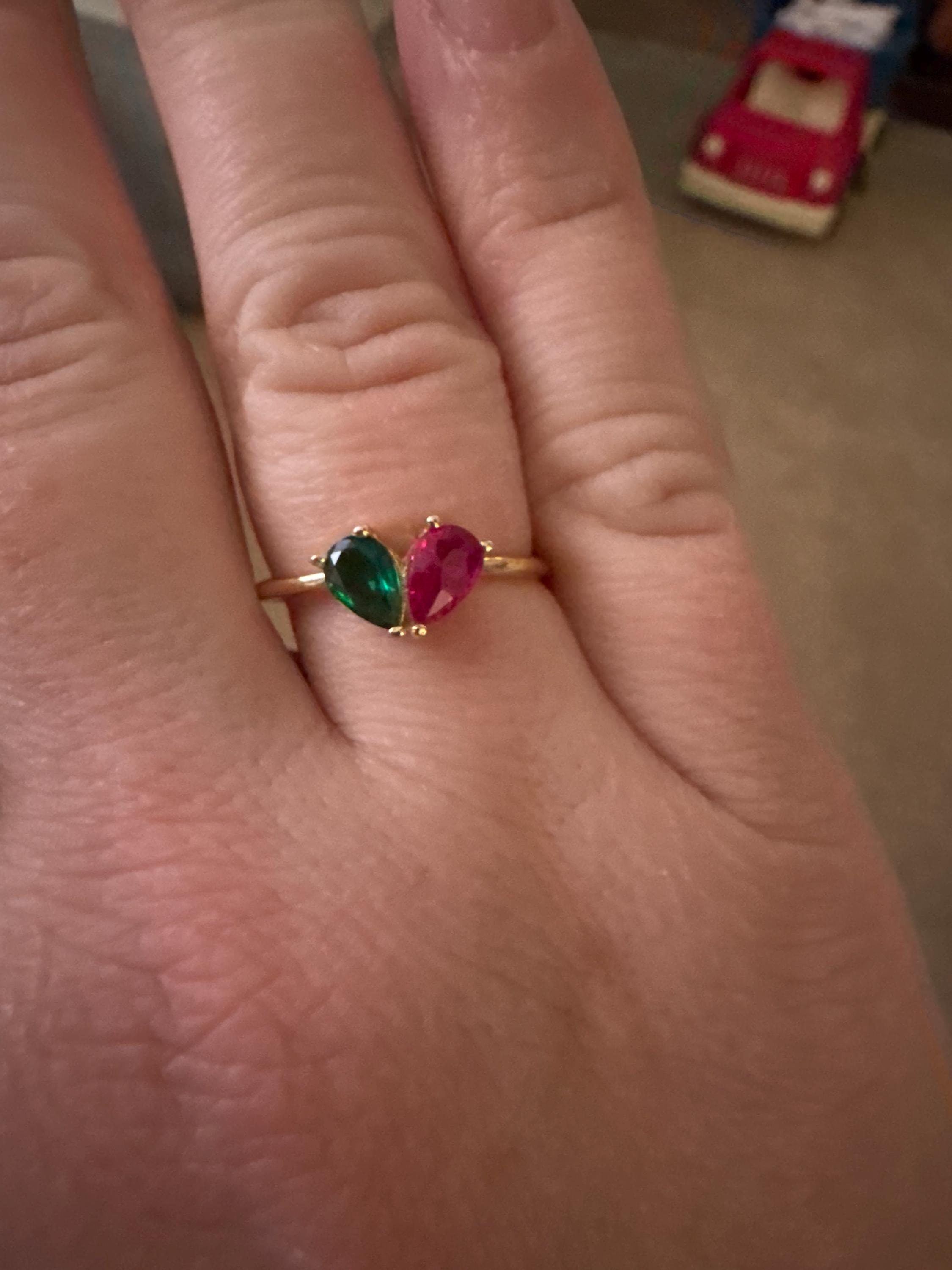 Custom Heart Birthstone Ring, Pear Cut 2 Birthstone Ring, Custom Stacking Ring, Christmas Gifts, Gift for Mom/Mother, Birthday Gift for Her