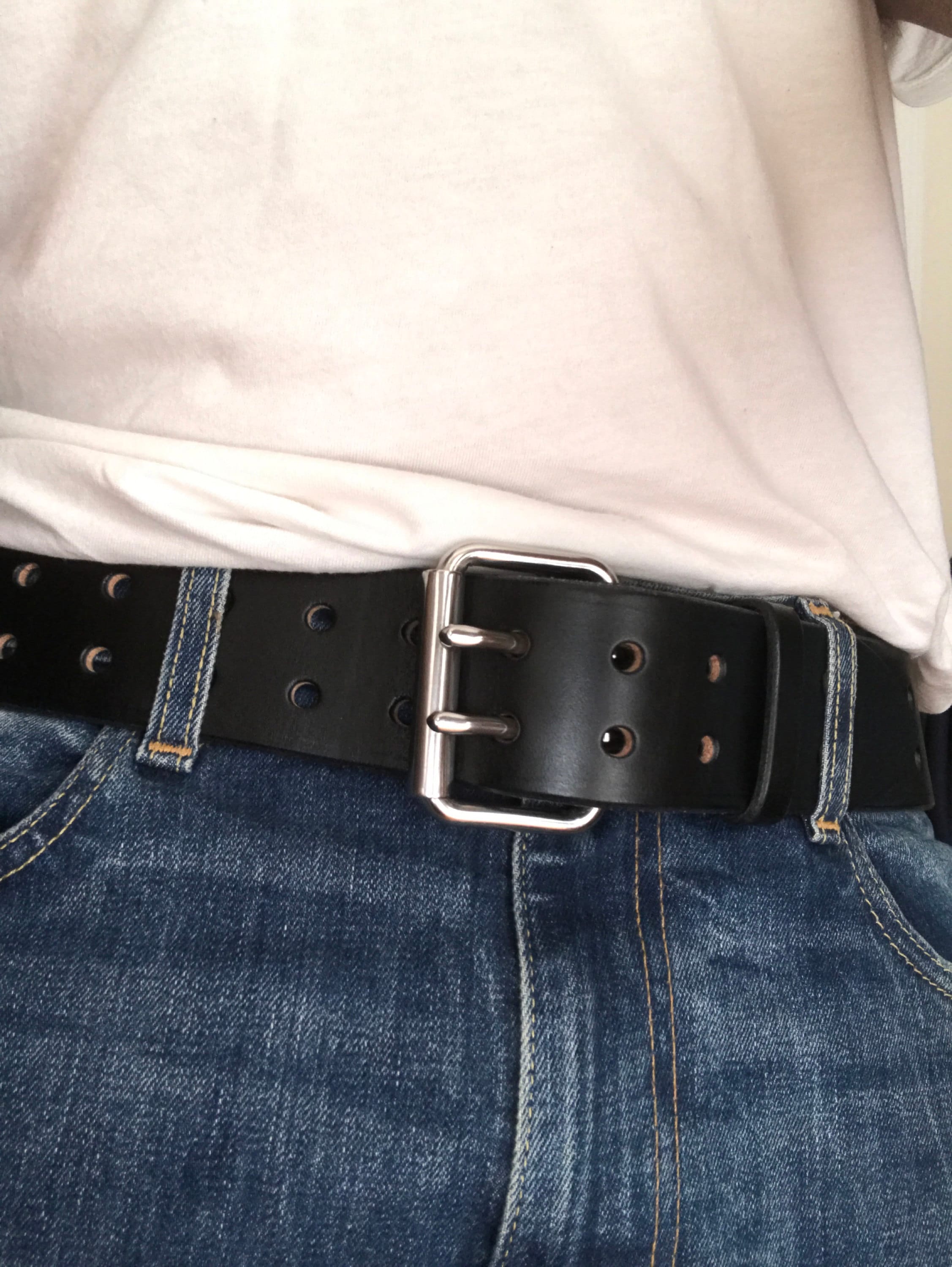 2&quot; Casual Amish Handmade Wickett & Craig Double Hole 12oz Real Bridle Leather Dress Work Belt for Gun Holster Strap-Made in Lancaster PA