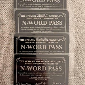 n word pass yugioh card One-Time Use N-Word Pass, 5$ Donation Included, Premium 90% Bamboo,10%  Cotton Card (360 GSM), NAACP Donation Card with Enveloppe: Greeting Cards:  Amazon.com.au