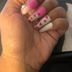 Press on Nails With Swarovski Nail Crystals Press Ons Press on Nail Set  With Teddy Bear Pink Nails Valentines Day Nails 