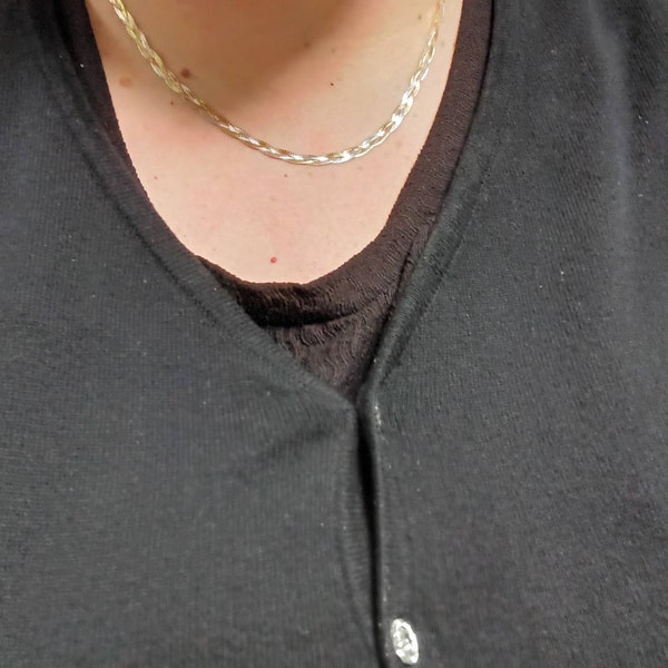 14k TRI TONE GOLD BRAIDED CHAIN NECKLACE 16in YELLOW WHITE ROSE Mens Ladies