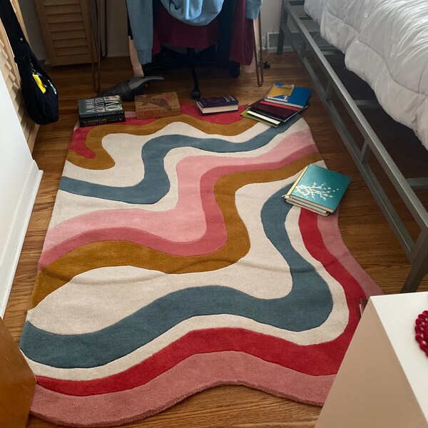 Rainbow Bloom Wool Rug Hand Tufted Pastel Dreamscape Irregular Shape ...