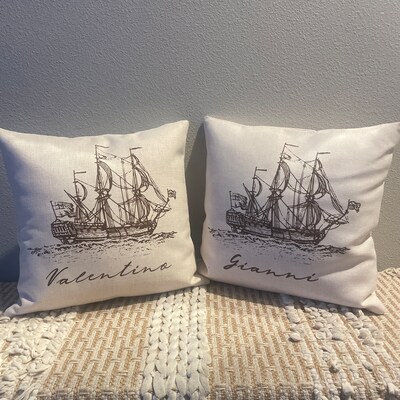 Personalized Vintage Pirate Ship Name Pillow Custom Baby Gift Kids Room ...