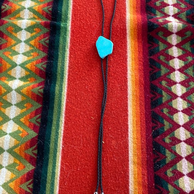 Turquoise Stone Bolo Tie Braided Vegan Faux Leather Metal Tips Handmade ...