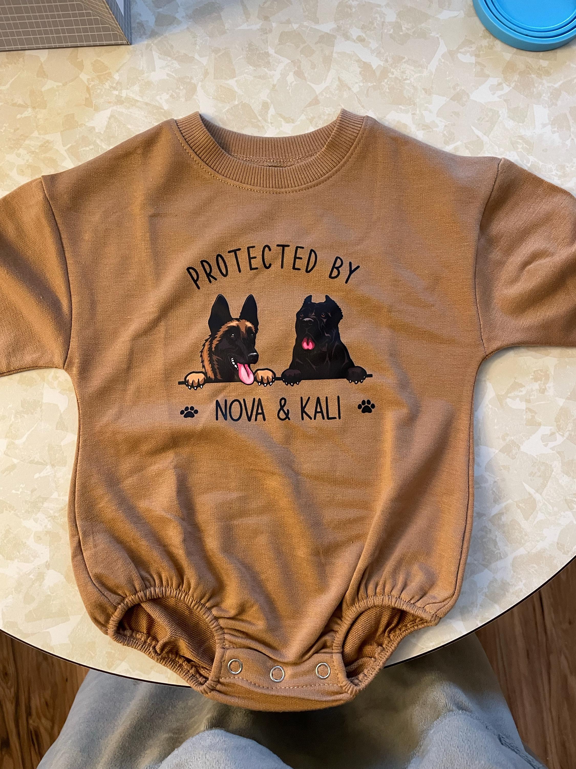 Custom Pet Portrait Protected By Baby Romper, Personalized Puppy Romper for Boys and Girls, Baby Pet Lover Outfit,Custom Baby Gift with Name