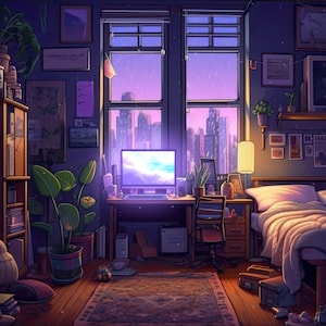 Vtuber Background Animated Cosy Lofi Bedroom Purple Looped Vtuber ...