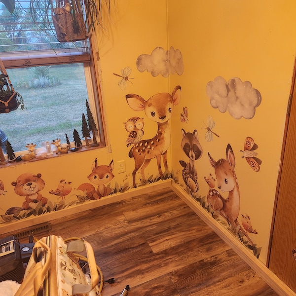 Peel & Stick 12 Woodland Animals Wall Decals Baby Bedroom Nursery Décor ...