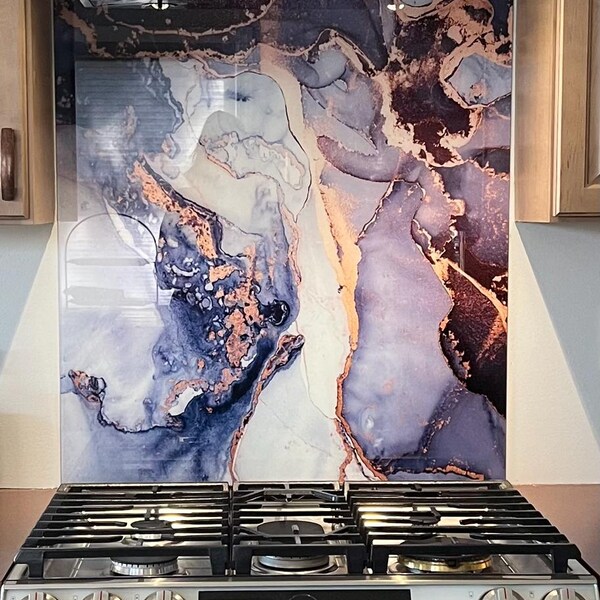 Stove Backsplash Glass Panel, Kitchen Wall Decor, Stove Top Back Cover ...