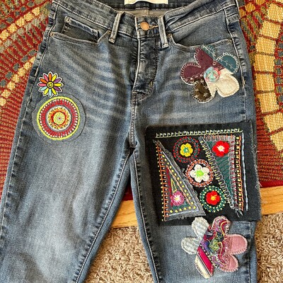 Boro Sashiko Inspired Hand Stitched Denim Patch for Visible - Etsy