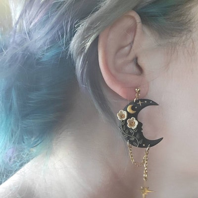 Mystical Dark Forest Moon Earrings Dark Cottagecore Witch Collection ...