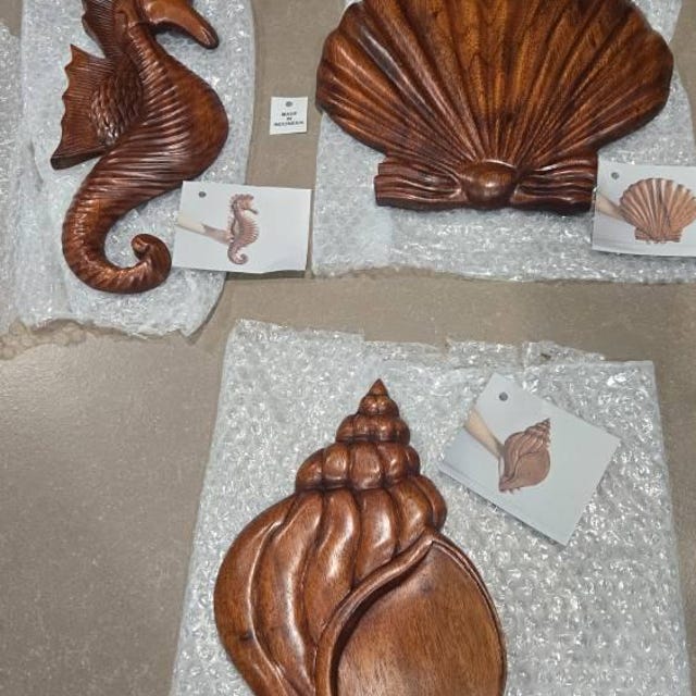 タツノオトシゴの彫刻、壁掛けアート、木彫り、海洋生物の像、ビーチ