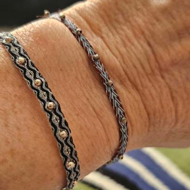 ブレスレット ROMANTINUER SN140 DOUBLE BEAD BRACELET Slim Bracelet 40 Threads, Silver Beads, Friendship Bracelets