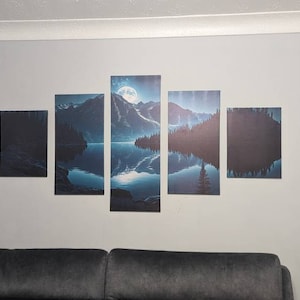 Fantasy Waterfall Forest 5 Piece Canvas Wall Art Framed Multi Panel ...