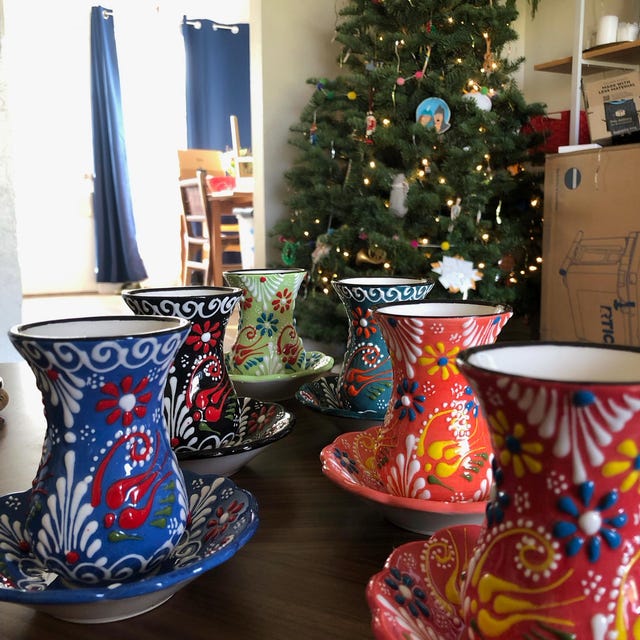Turkish Tea Set 6 Tea Cups and 6 Saucers | Handmade Ceramic