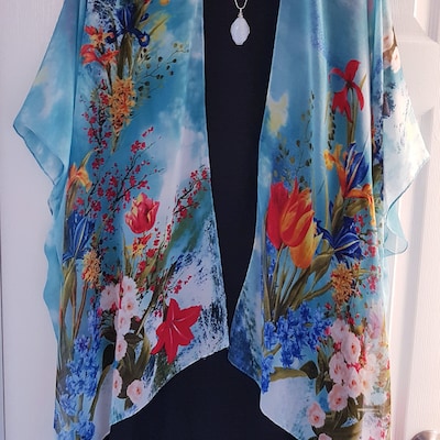 Boho Cropped Kimono Turquoise Tropical Floral Kimono Bathing - Etsy