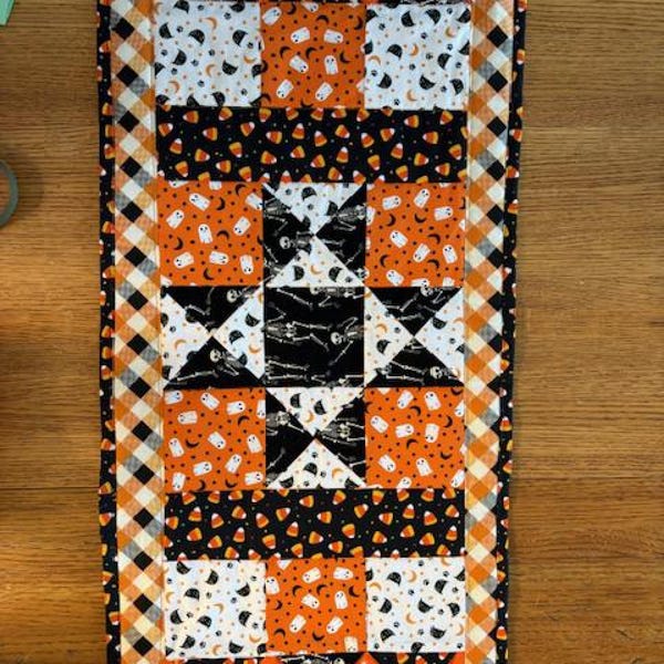 PDF Fall Halloween Black and Orange Skeleton Quilted Table Runner ...