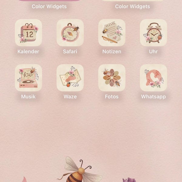 Summer Aesthetic iPhone Watercolor App Icons With Bees and Flowers, Ios ...