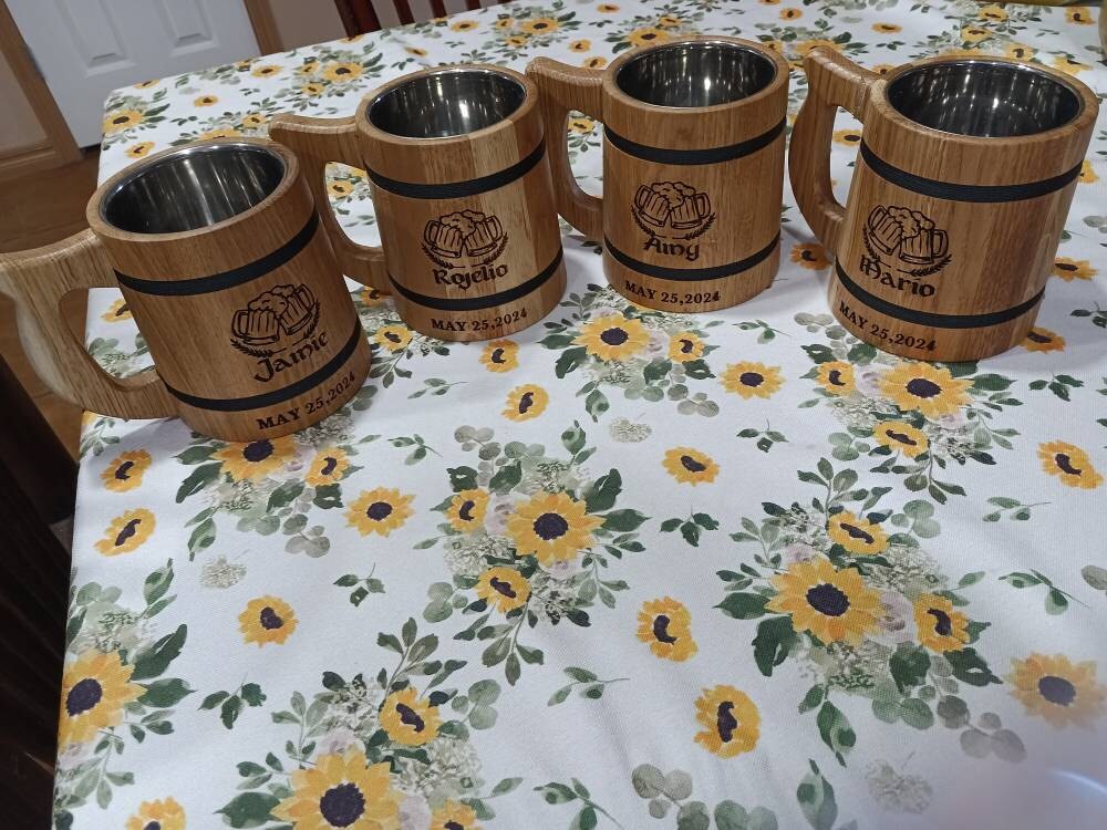 Personalized Groomsmen Beer Mug Custom Wooden Stein, Customizable Best Man Gift from Groom Engraved Wood Tankard, Wedding Gift for Father