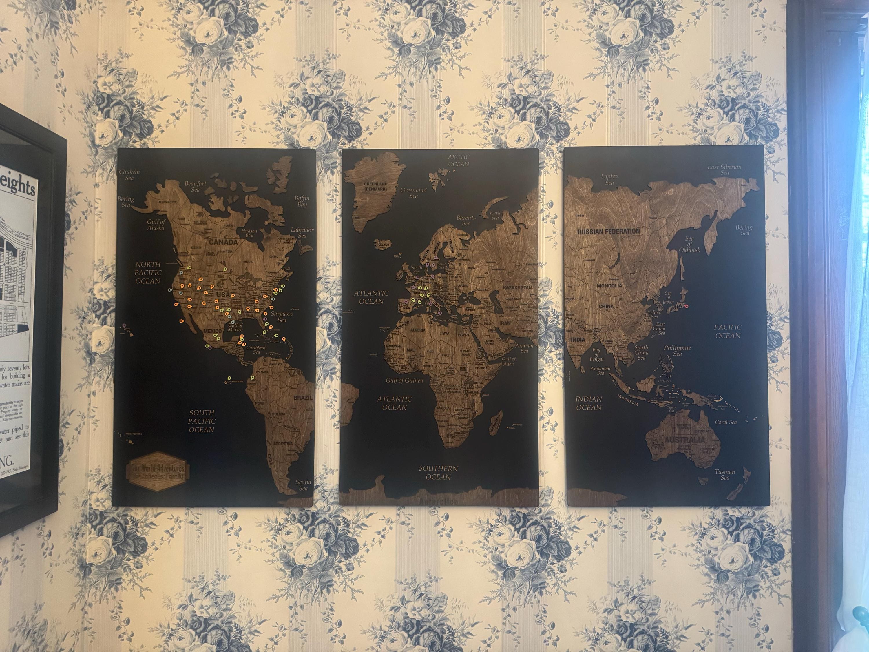 Wooden World Map Wall Art, Push Pin Travel World Map, Large Personalized World Map, Cork World Map Apartment Decor, 5th Anniversary Gift