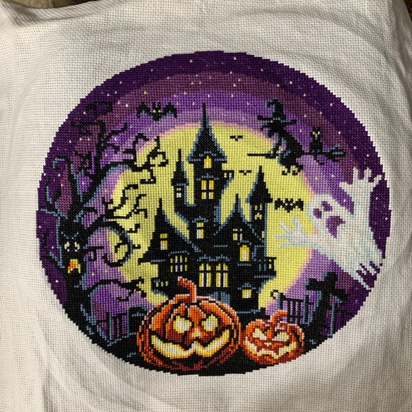 Halloween Cross Stitch Pattern Download PDF Spooky Haunted House Cross ...