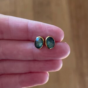 Customer photo from LH, Rainbow Labradorite Stud Earrings in Rosecut