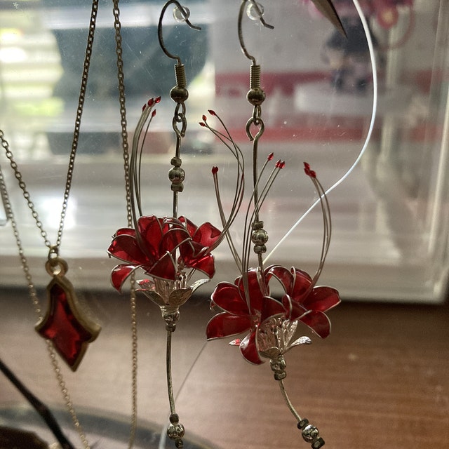 Handmade Japanese Kanzashi Earrings,glass Resin,spider Lily Earrings,anime Accessories,for Wedding, Hanfu Hair Accessoriess,cosplay Costume - Etsy Handmade Japanese Kanzashi Earrings,glass Resin,spider Lily Earrings,anime Accessories,for Wedding, Hanfu Hair Accessoriess,cosplay Costume - Etsy