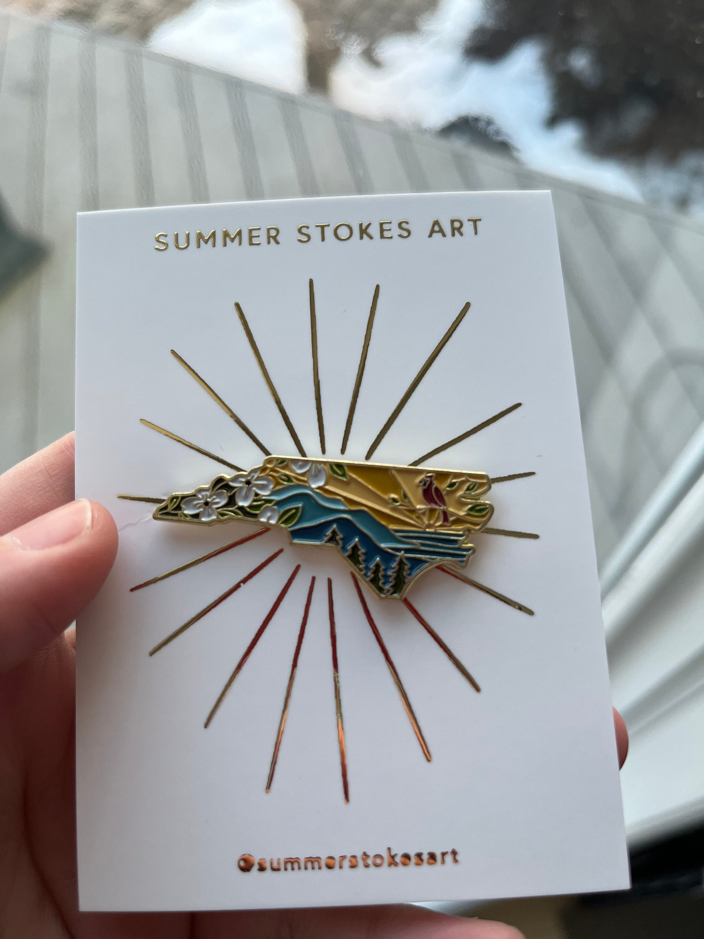 North Carolina Pin | Gold Soft Enamel Pin | Illustrated United State Pin | Butterfly Clasp | 1.25&quot;