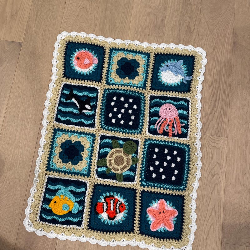 Ocean Pals blanket squares made by Catalina