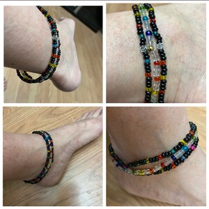 Handmade Glass Bead Stretch Ankle Bracelet – Bronze Collection, 10.5-11 Inches