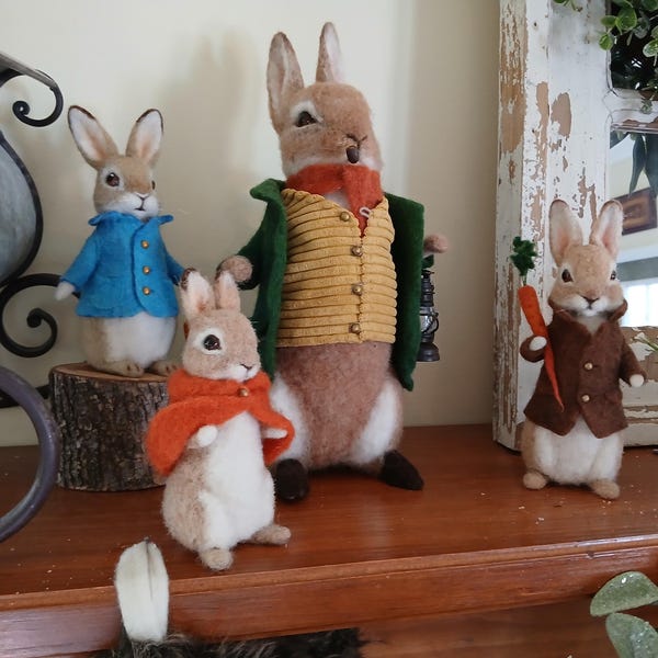 Handmade Peter Rabbit Wool Sculpture, Realistic Bunny Artwork, Easter ...