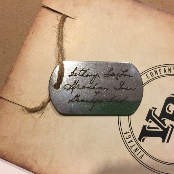 Your Handwriting Steel Dog Tag - Plus Custom Text Option, Hand Crafted ...