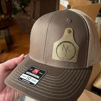 12 Custom Cattle Tag Hat, Hat , Cap, Leather Engraved, Leather Patch ...