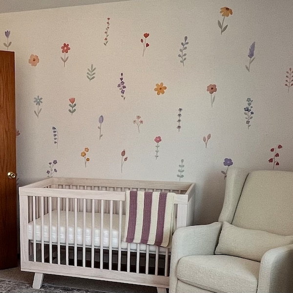Wildflower Wall Decals Floral Nursery Decor, Watercolor Flower Wall Art ...