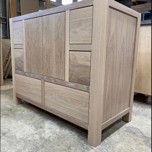White Oak Bathroom Vanity | Double Sink | Towel Shelf