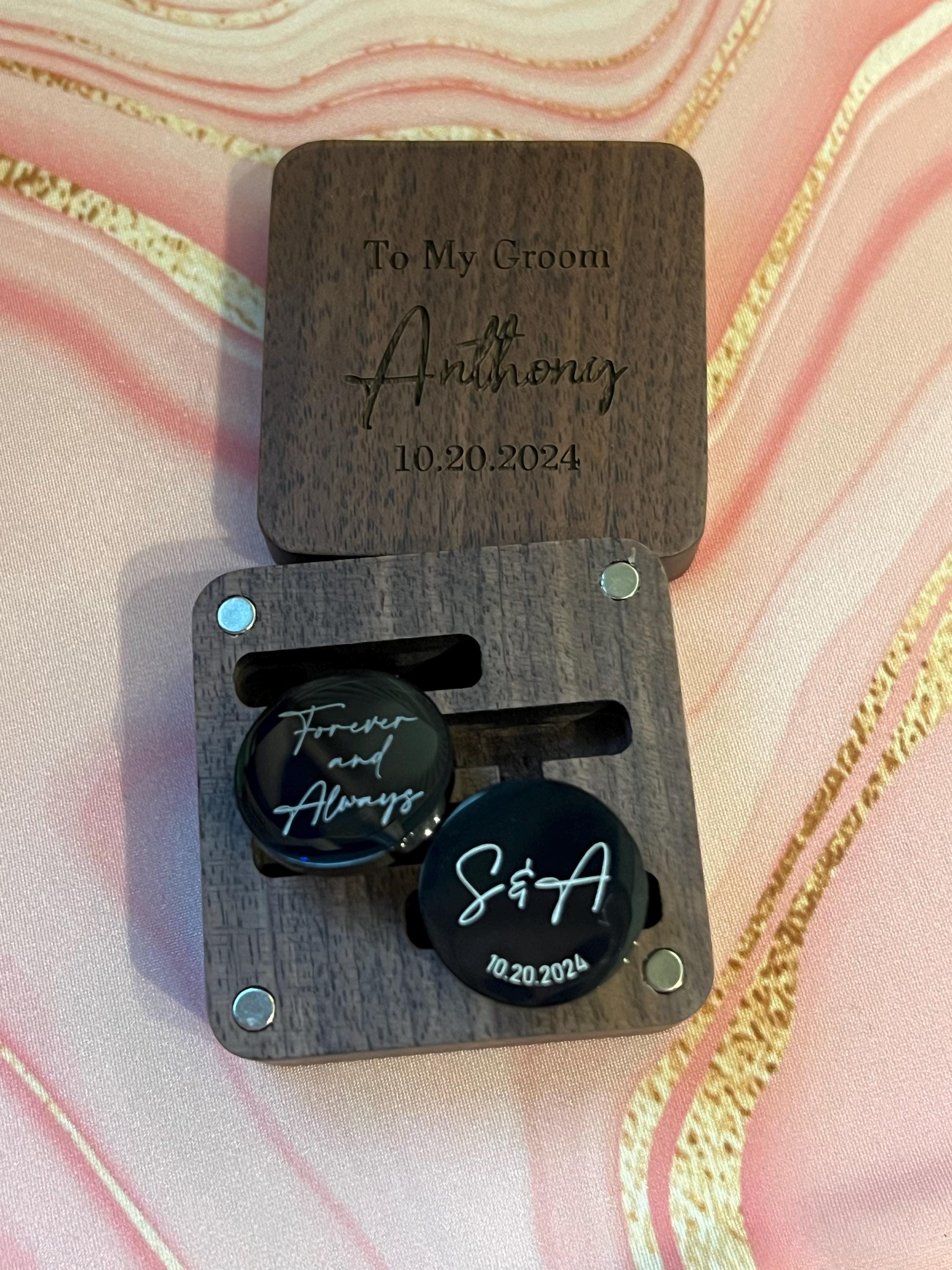 Custom Metal Cufflinks - Engraved Box Optional, Wedding Day Cuff links for Groom Dad Father of the Bride gift, Anniversary Gift for Husband