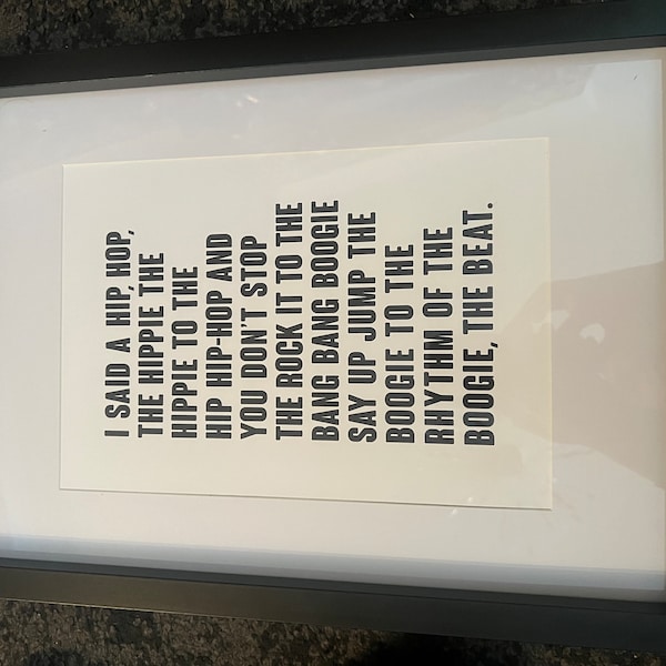 Rappers Delight Print | I Said A Hip Hop Song Lyrics Wall Art | Gift ...