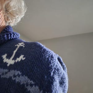 Mary Maxim Sailing Time Cardigan Sweater Mens Womens Anchor