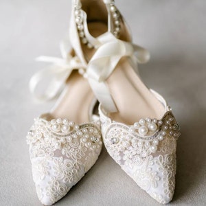 Ivory Crochet Lace Pointy Toe Flats With Small Pearls Applique - Etsy