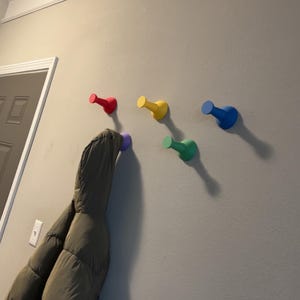 Set of 5: XXL 4-inch Jumbo Hanging Pushpins in Bright Colorful Rainbow | Funky Oversized Thumbtack Wall Art | Bold 3D Maximalist Home Decor