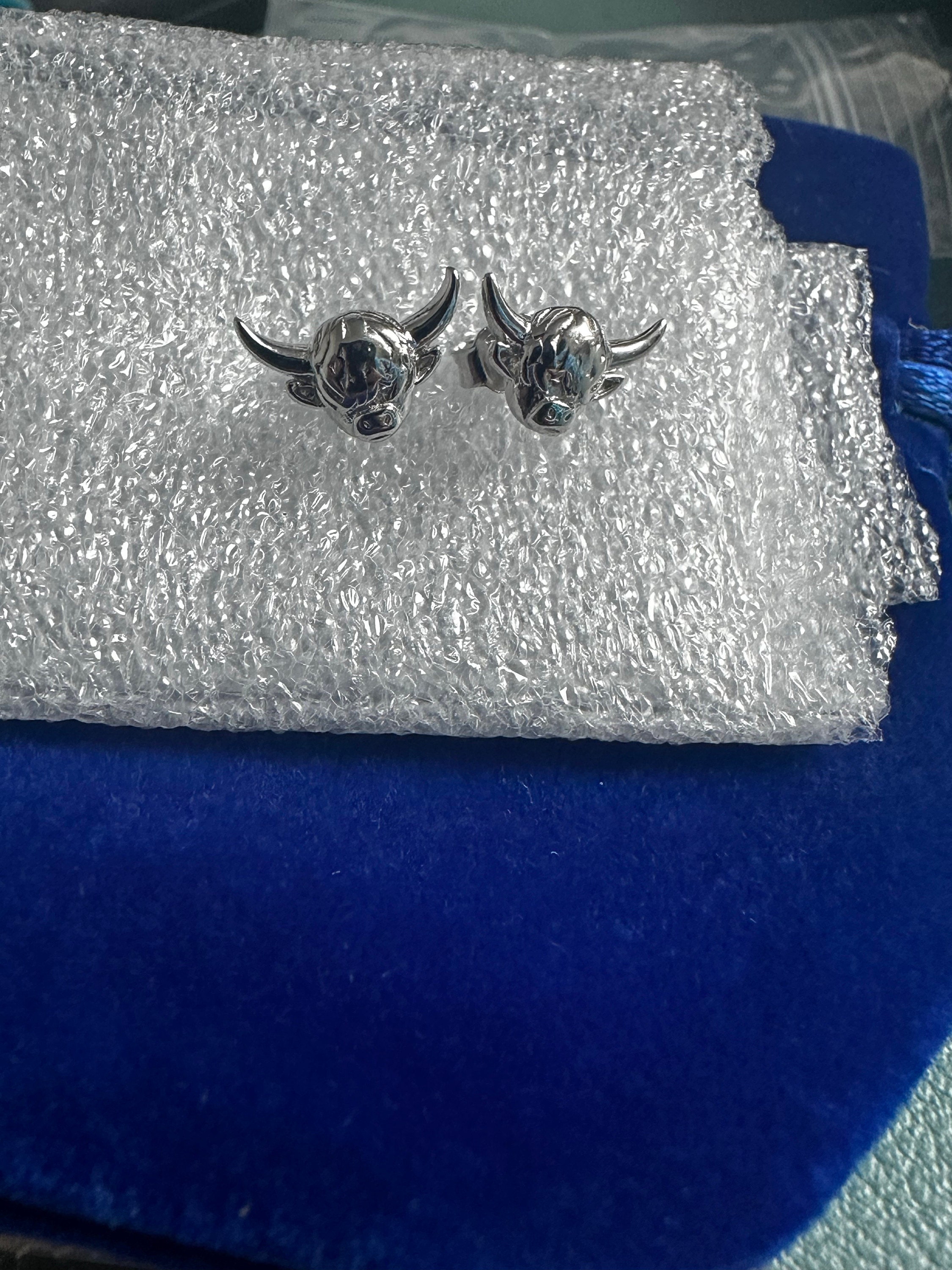 Highland Cow Stud Earrings in Sterling Silver, Cow Stud, Bull Earrings, Petite Earrings, Small Cow Stud, Scotland, Scottish