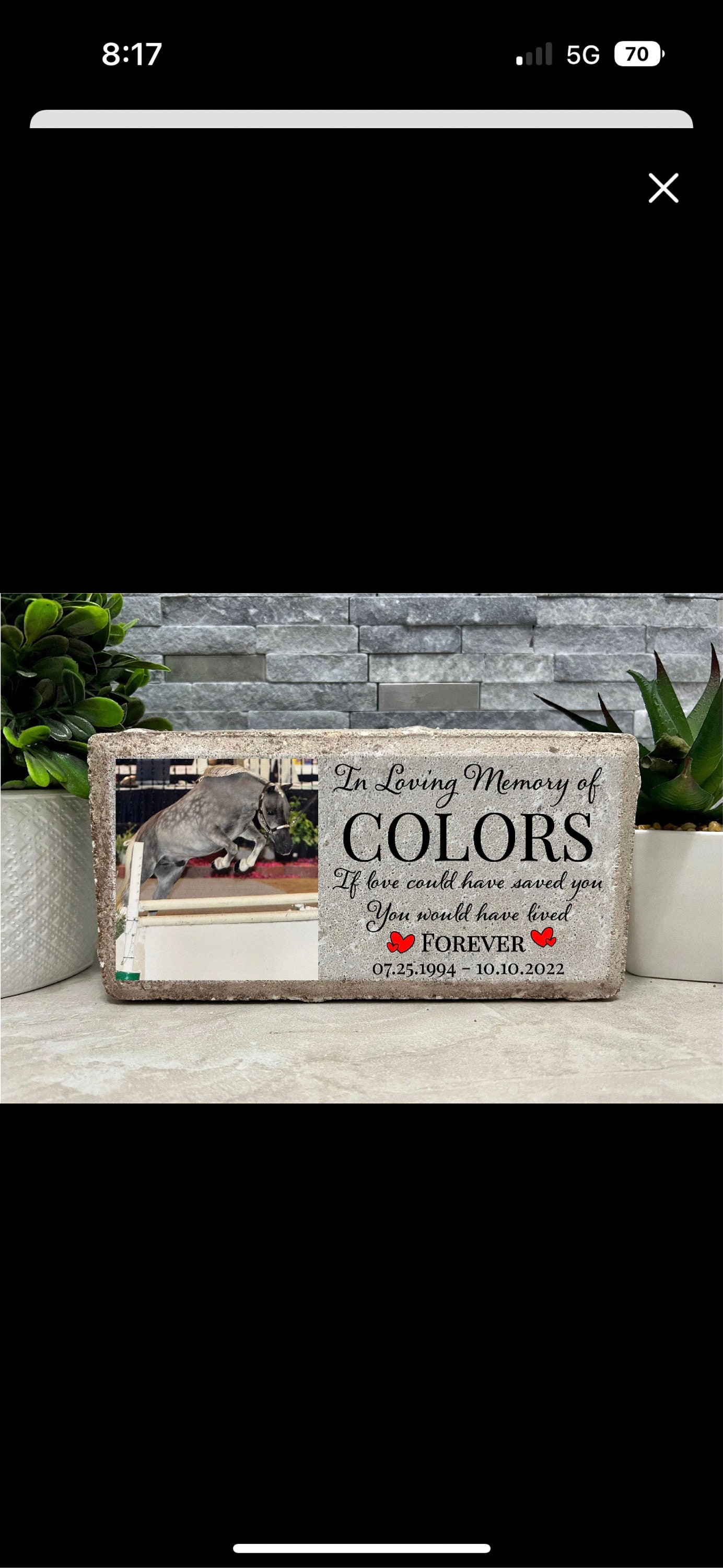 Personalized Horse Pony Memorial Stone. 8x4 Stone Brick. Burial Marker. Indoor/Outdoor Horse Memorial. Custom Horse Sympathy Gift.