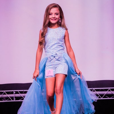 Blue Silver Glitter Pageant Fun Fashion Outfit With Train and Romper ...