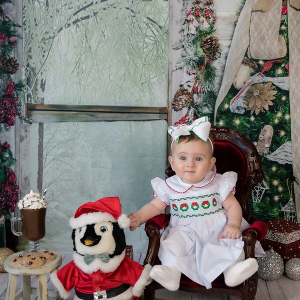 Red Corduroy Smocked Wreath Dress main image 0